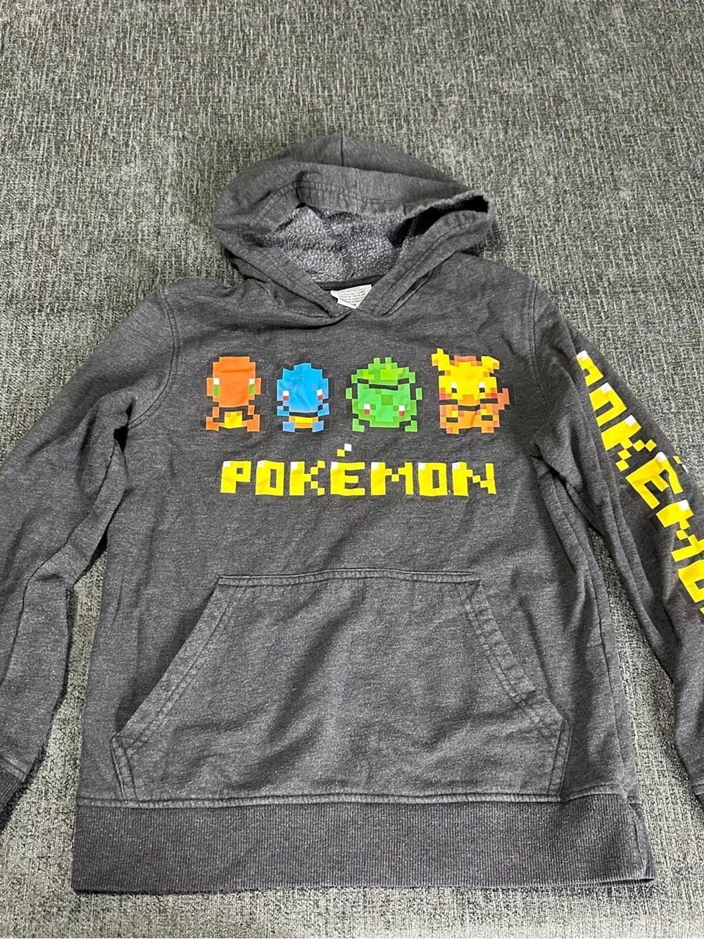 Nintendo Pokemon Big Boys Dark Gray Pullover All Over Graphic Print Hoodie Sz M